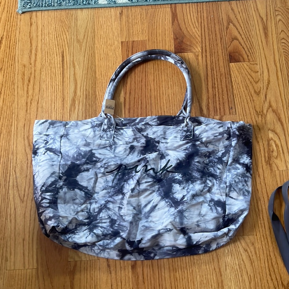 Pink tie dye canvas tote beach bag new with tags